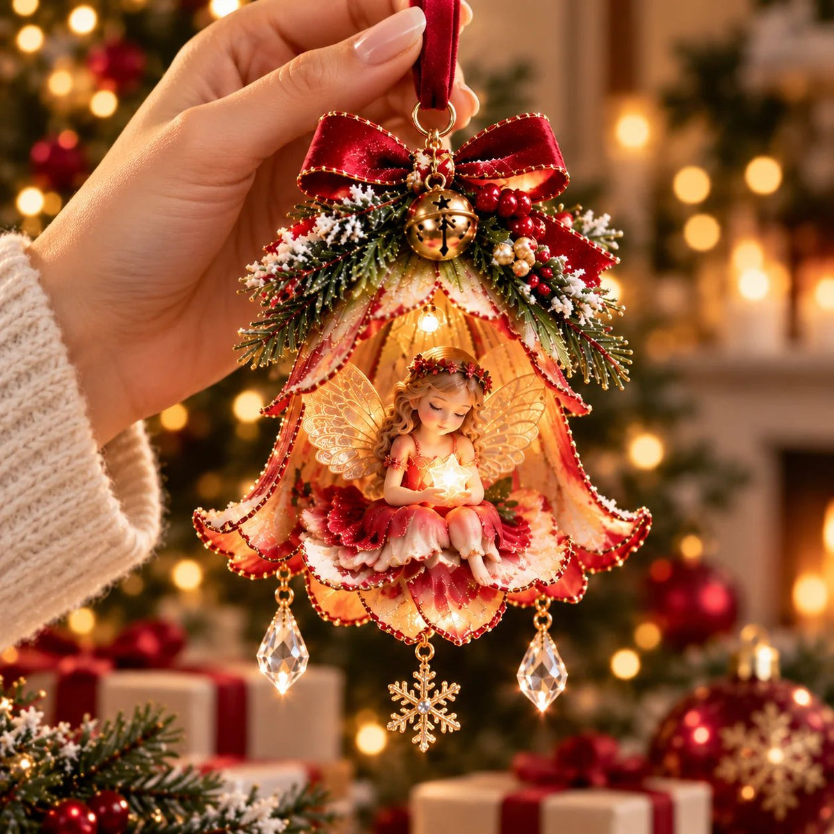 🧚♀️✨ Enchanted Fairy Bell Ornament – Glowing Christmas Tree Decor