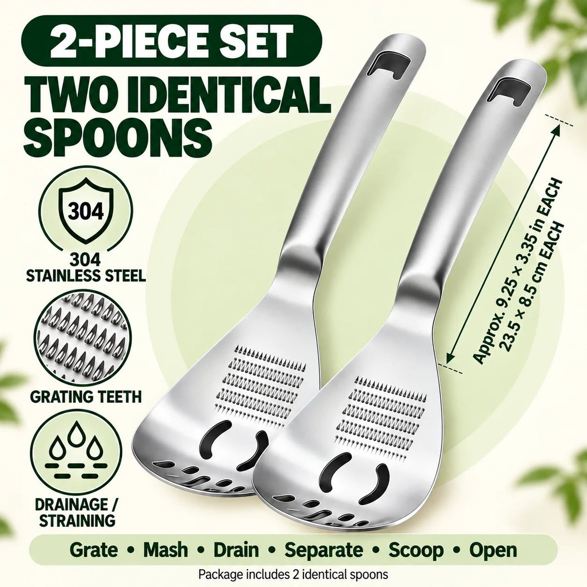 ๐ฅ 6-in-1 304 Stainless Steel Multi-Function Grater Spoon โ Grate, Mash, Drain & Serve