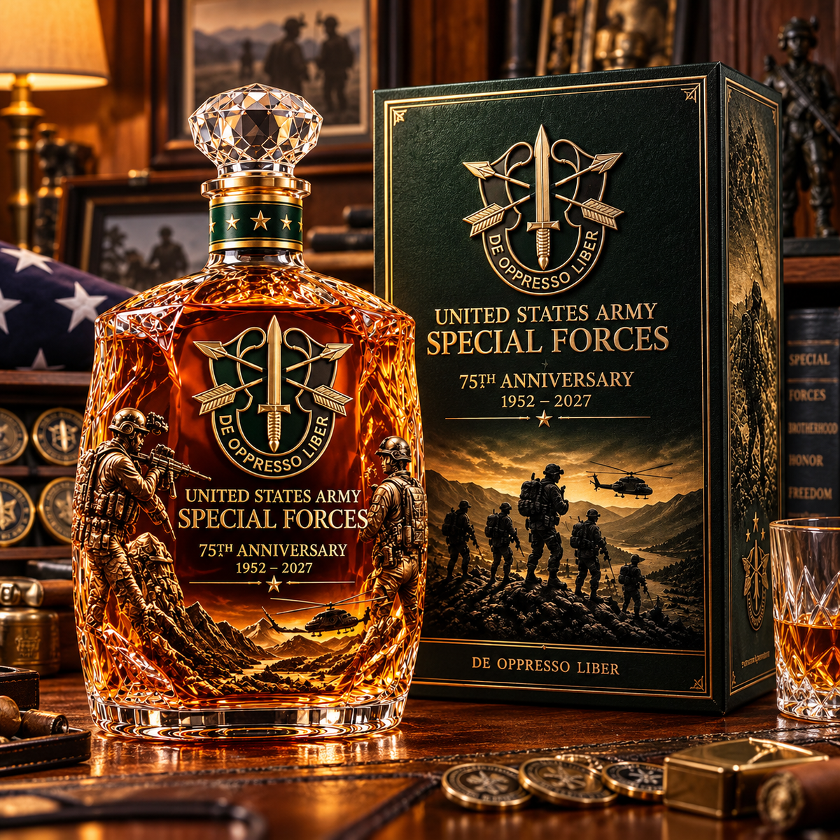 United States Army Special Forces 75th Anniversary Whiskey Bottle