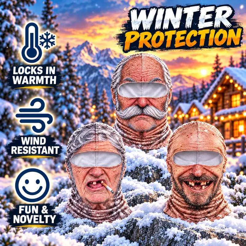 🔥Funny Old Man Face Balaclava Mask, Dralon Thermal Fabric, Warm Wind-Resistant Full Face Winter Ski Mask for Sports & Outdoor Activities
