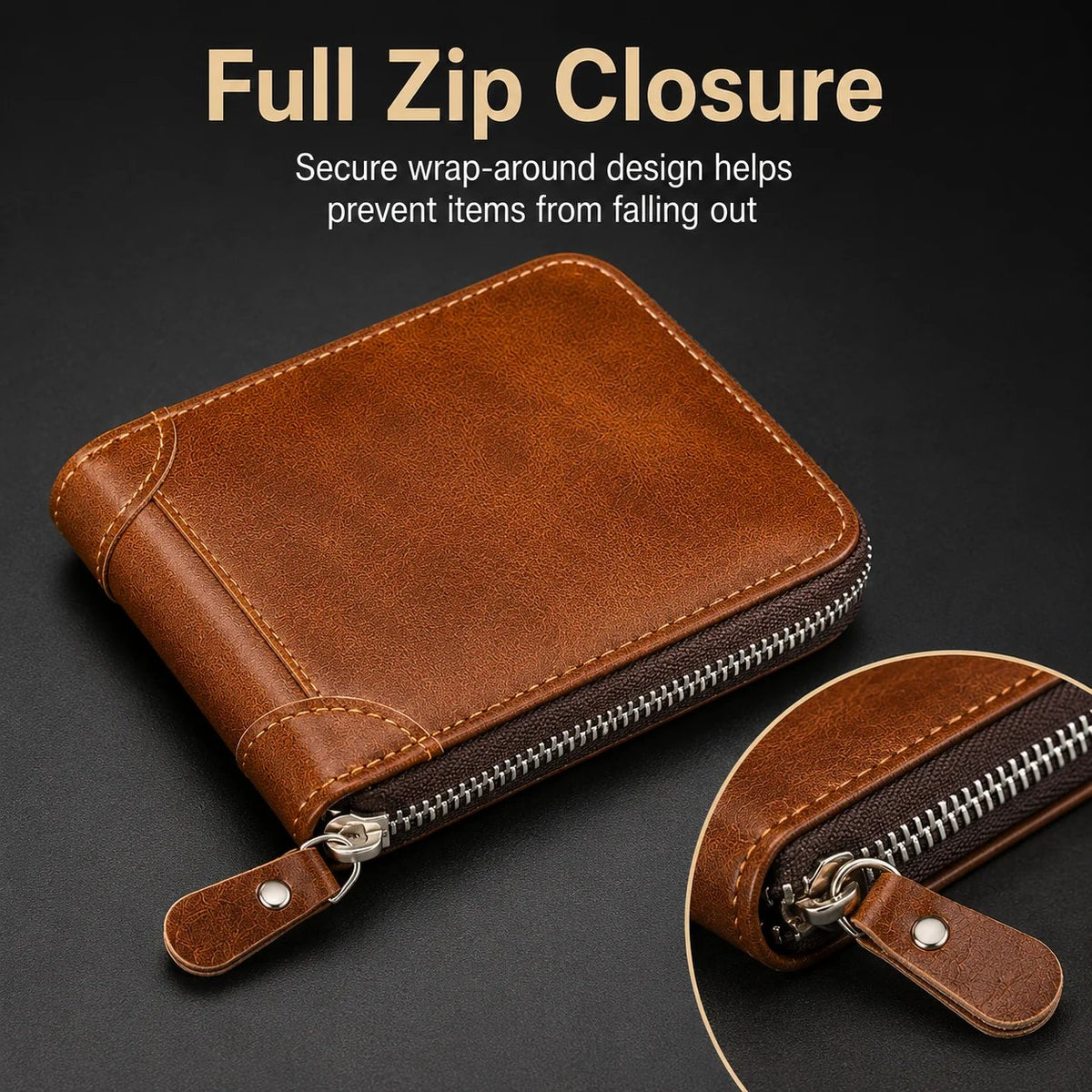 💼 Vintage Zip Wallet, Bifold Card Coin Purse