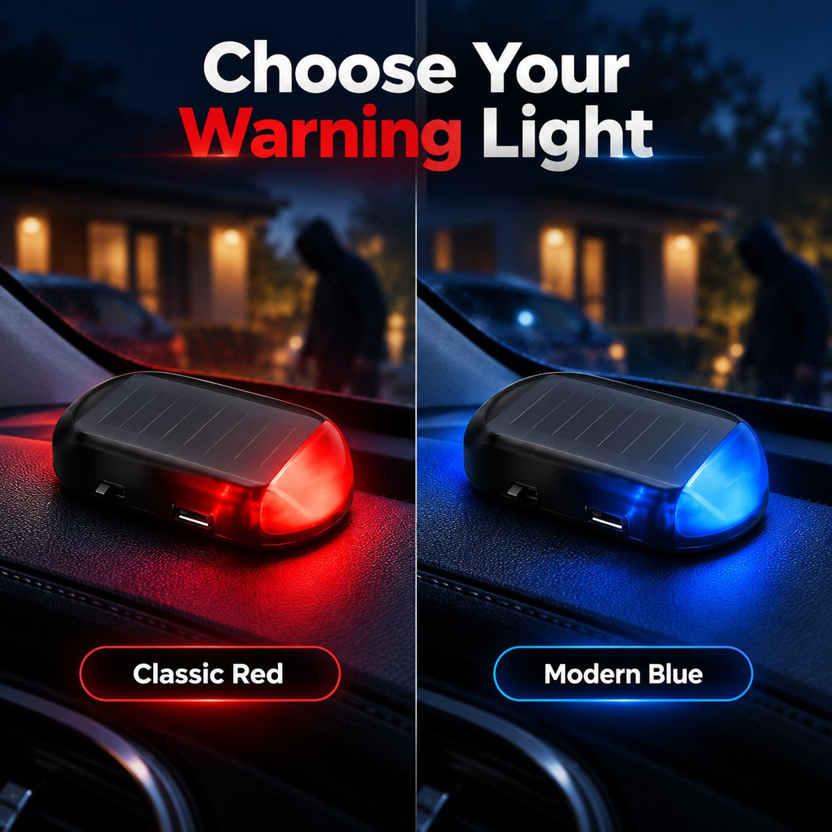 🚗 Solar Car Security Warning Light – Auto-Sensing 5-Second Flash LED with USB Backup Charging