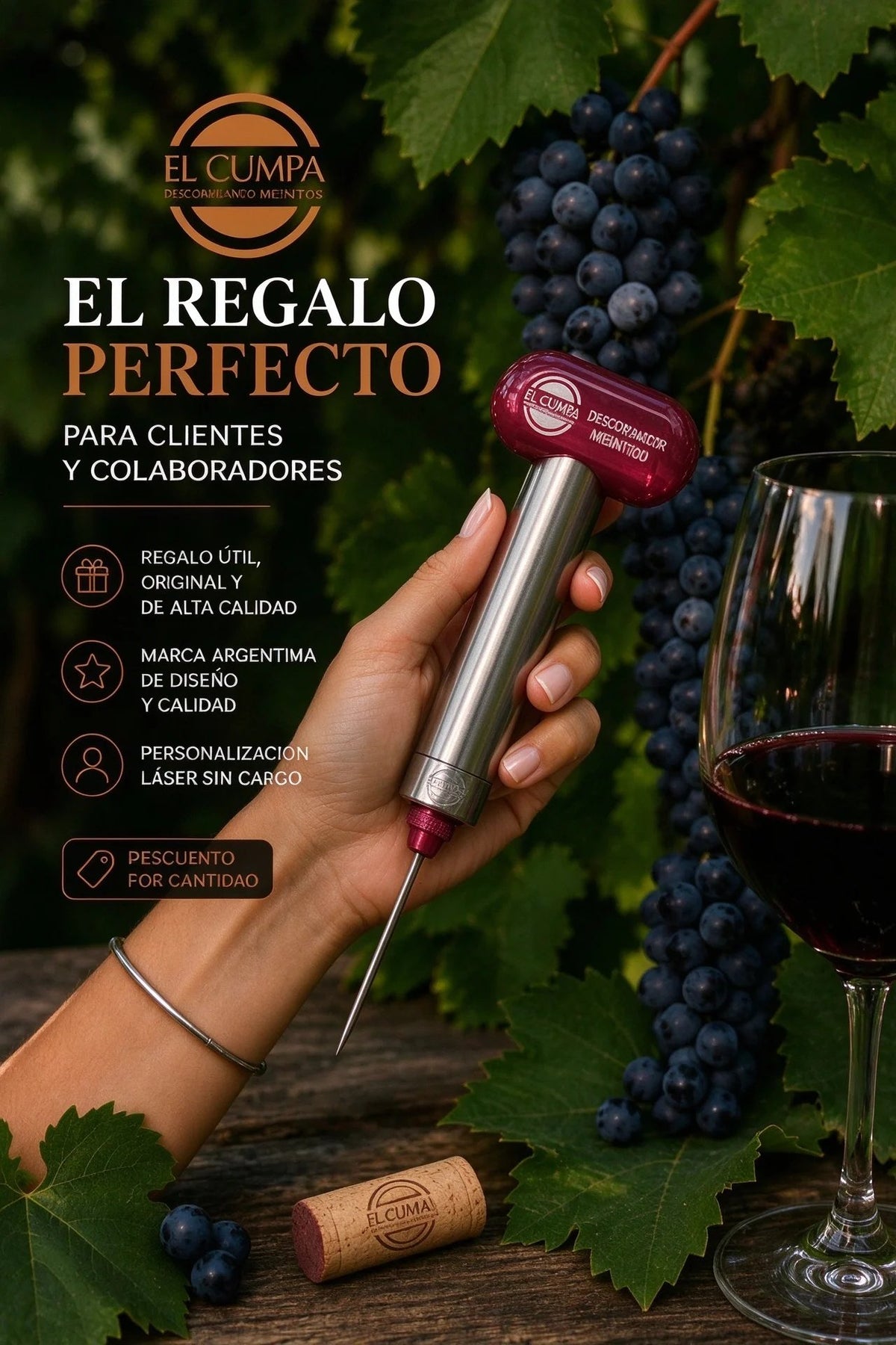 ElCumpa Pneumatic Air-Powered Corkscrew, Premium Bottle Opener