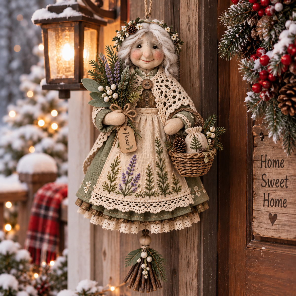 🍀 Handcrafted Good Luck Grandma Doll – Cozy Hanging Decor & Keepsake