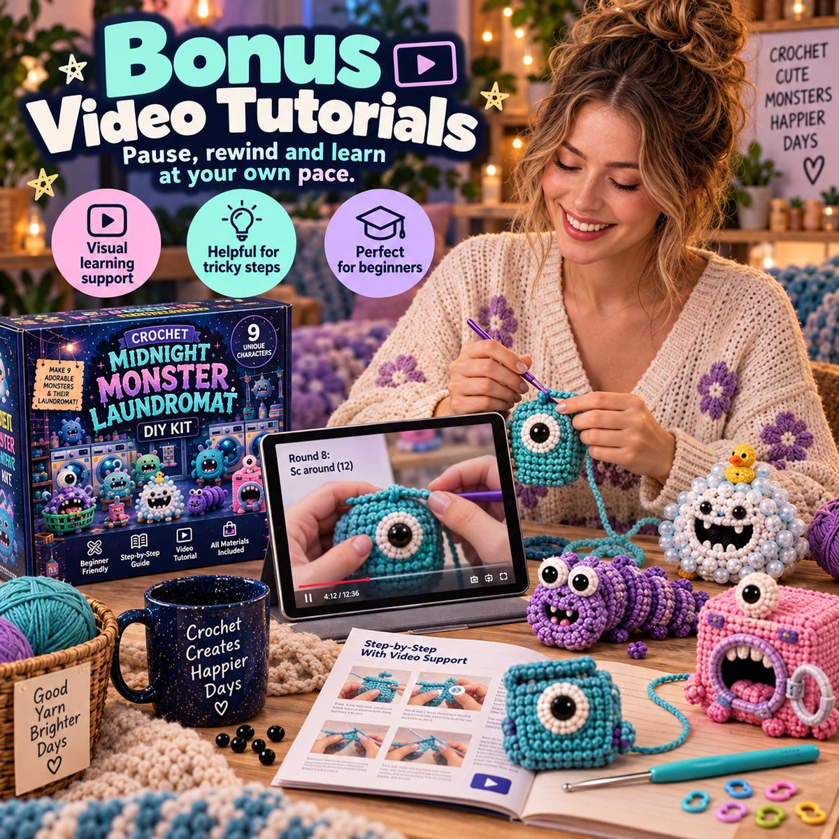 Themed Monster Crochet Kit | Step-by-Step Guide & Video Tutorials