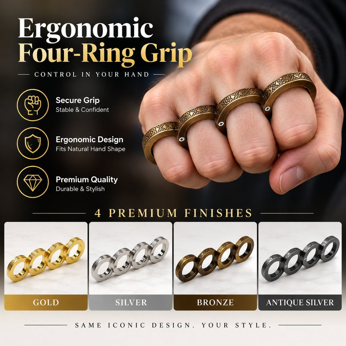 4-Piece Engraved Metal Ring Set  |Statement Stackable Finger Jewelry