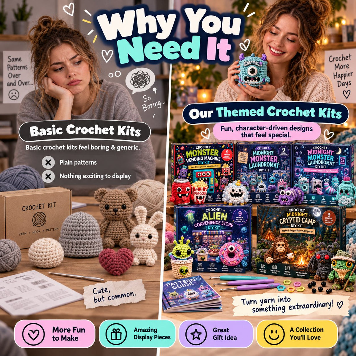 Themed Monster Crochet Kit | Step-by-Step Guide & Video Tutorials