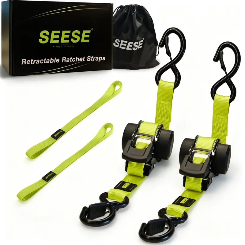 SEESE Car Tie Downs with Ratchets 1'x 11 ft-1500 LB Break Strength Cargo Straps for Moving Appliances, Lawn Equipment, Motorcycle