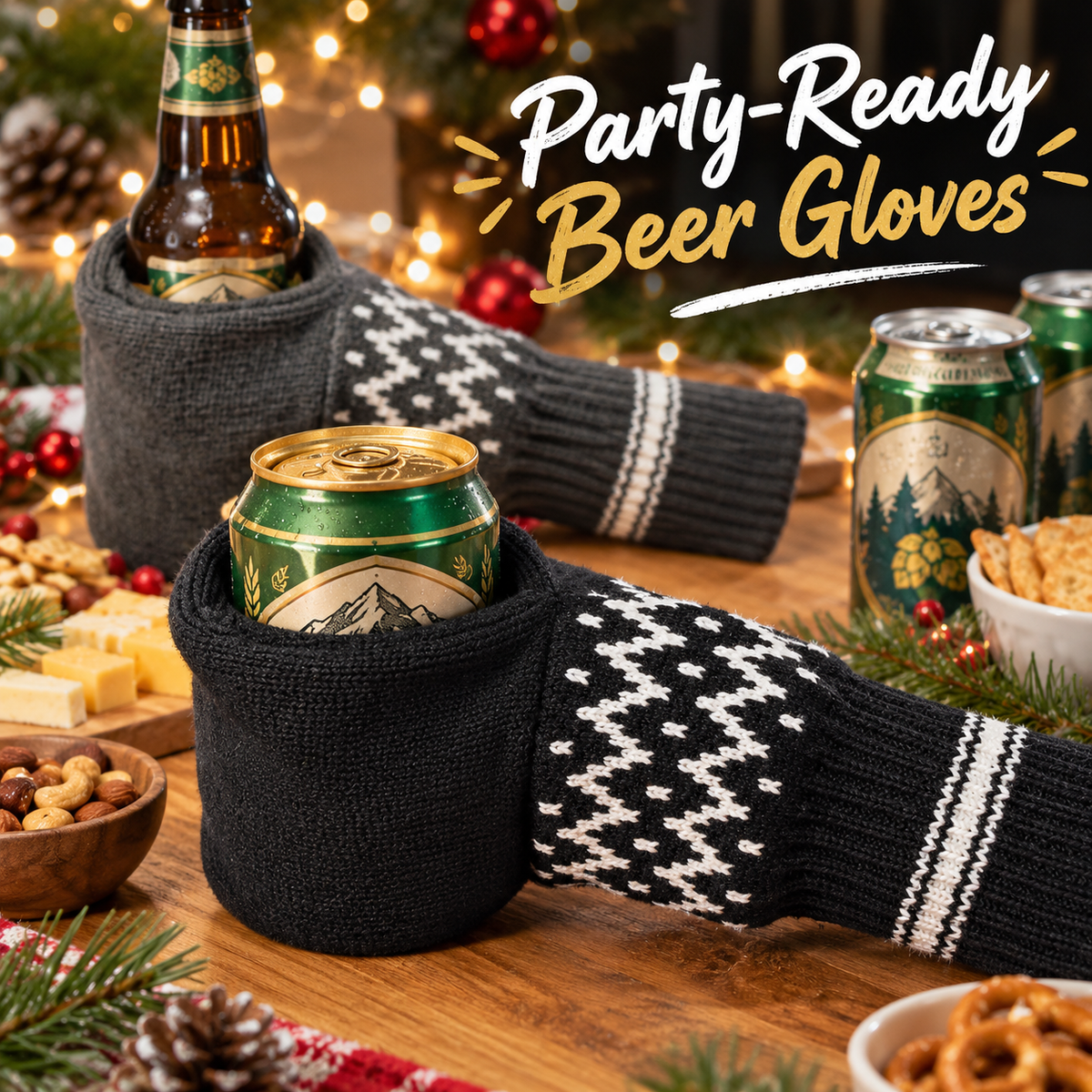❄️ Nordic Knit Beer Mitten 🍺 Universal Thermal Beverage Glove for Beer Bottles & Cans