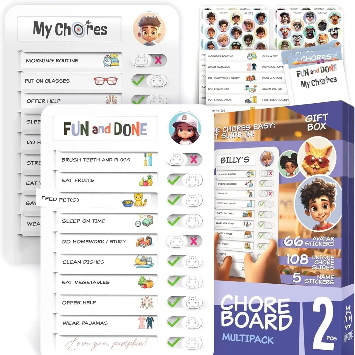 🧲 Kids Visual Routine & Chore Chart – Sliding Checklist with 120 Task Cards