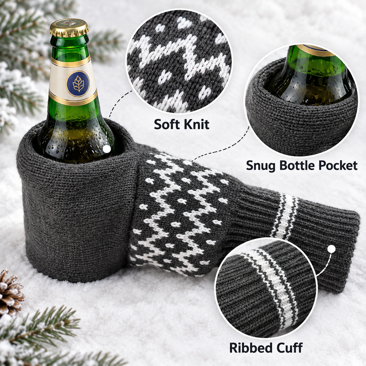 ❄️ Nordic Knit Beer Mitten 🍺 Universal Thermal Beverage Glove for Beer Bottles & Cans