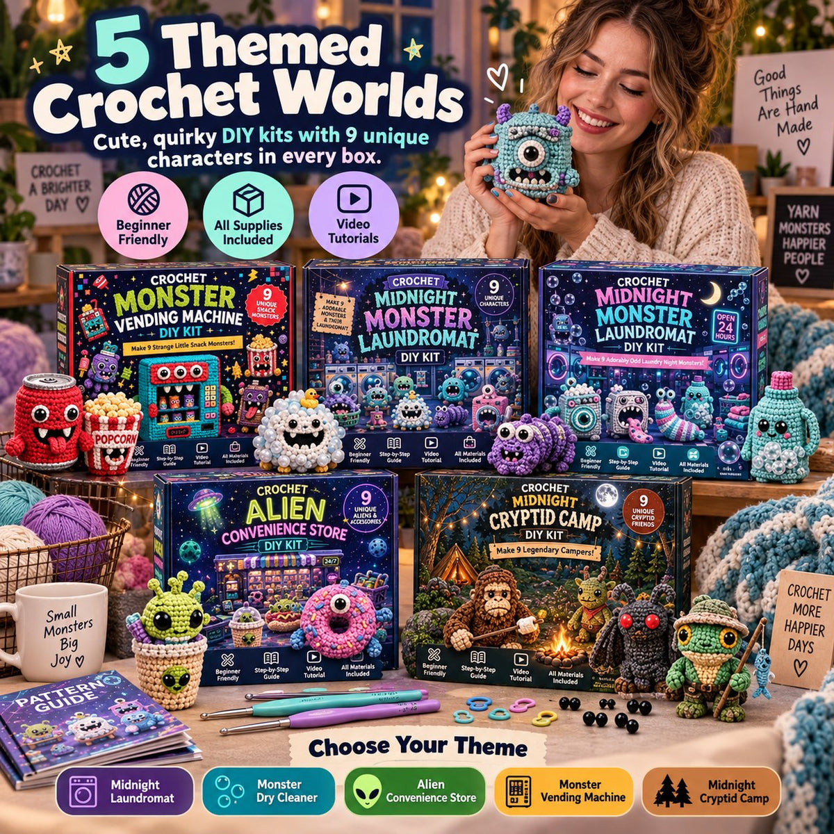 Themed Monster Crochet Kit | Step-by-Step Guide & Video Tutorials