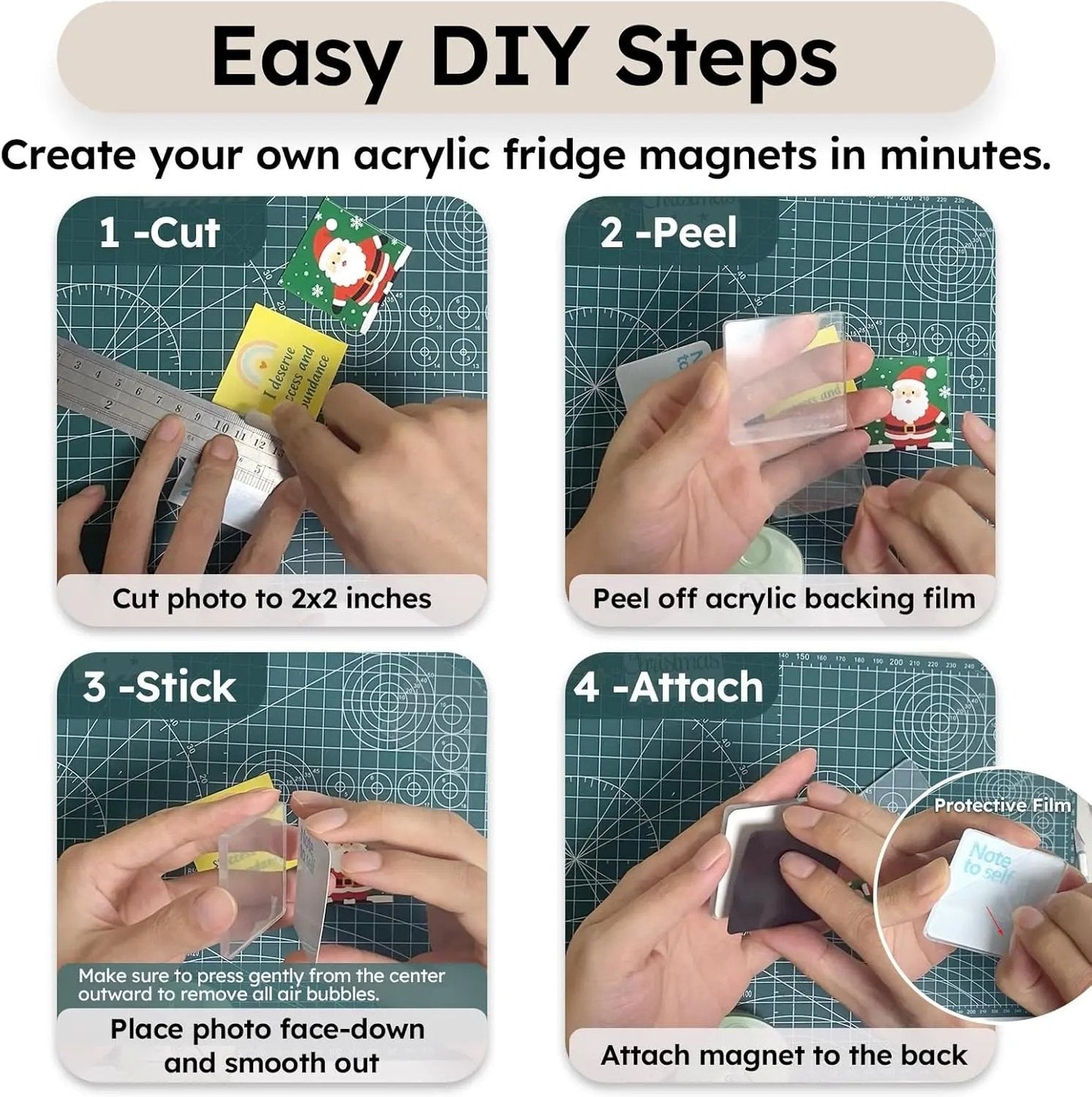 ✂🎞 2" x 2" Clear Acrylic DIY Fridge Magnet Set with Adhesive Backing – Square Magnetic Photo Frames with Stunning 3D Effect 💕