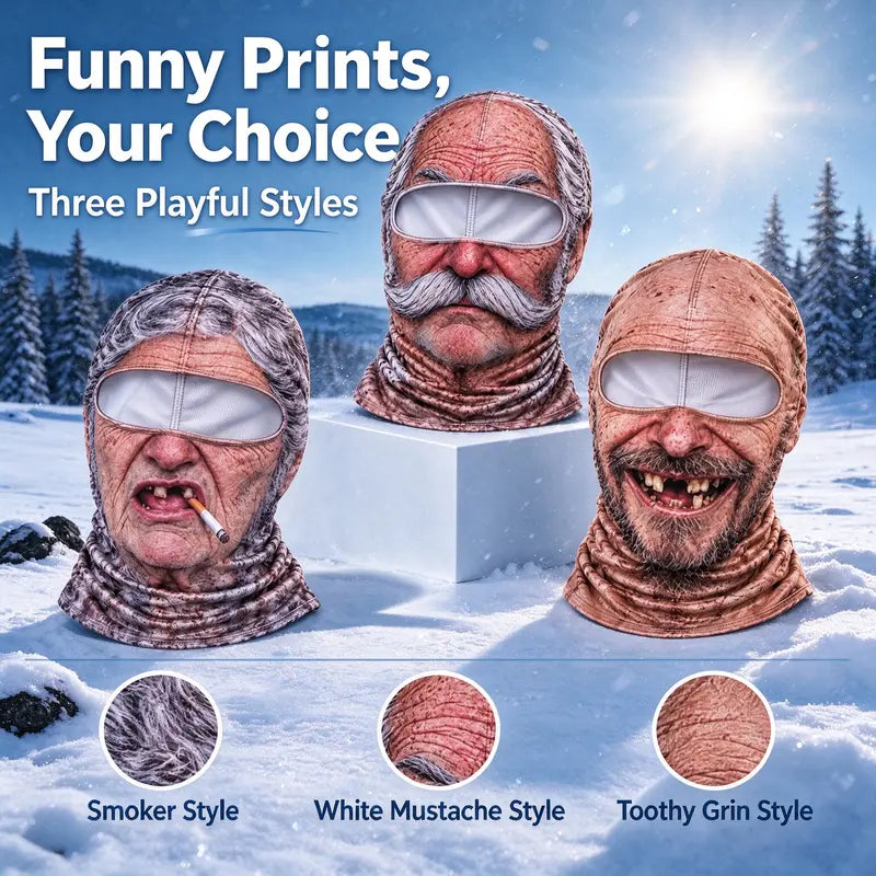 🔥Funny Old Man Face Balaclava Mask, Dralon Thermal Fabric, Warm Wind-Resistant Full Face Winter Ski Mask for Sports & Outdoor Activities