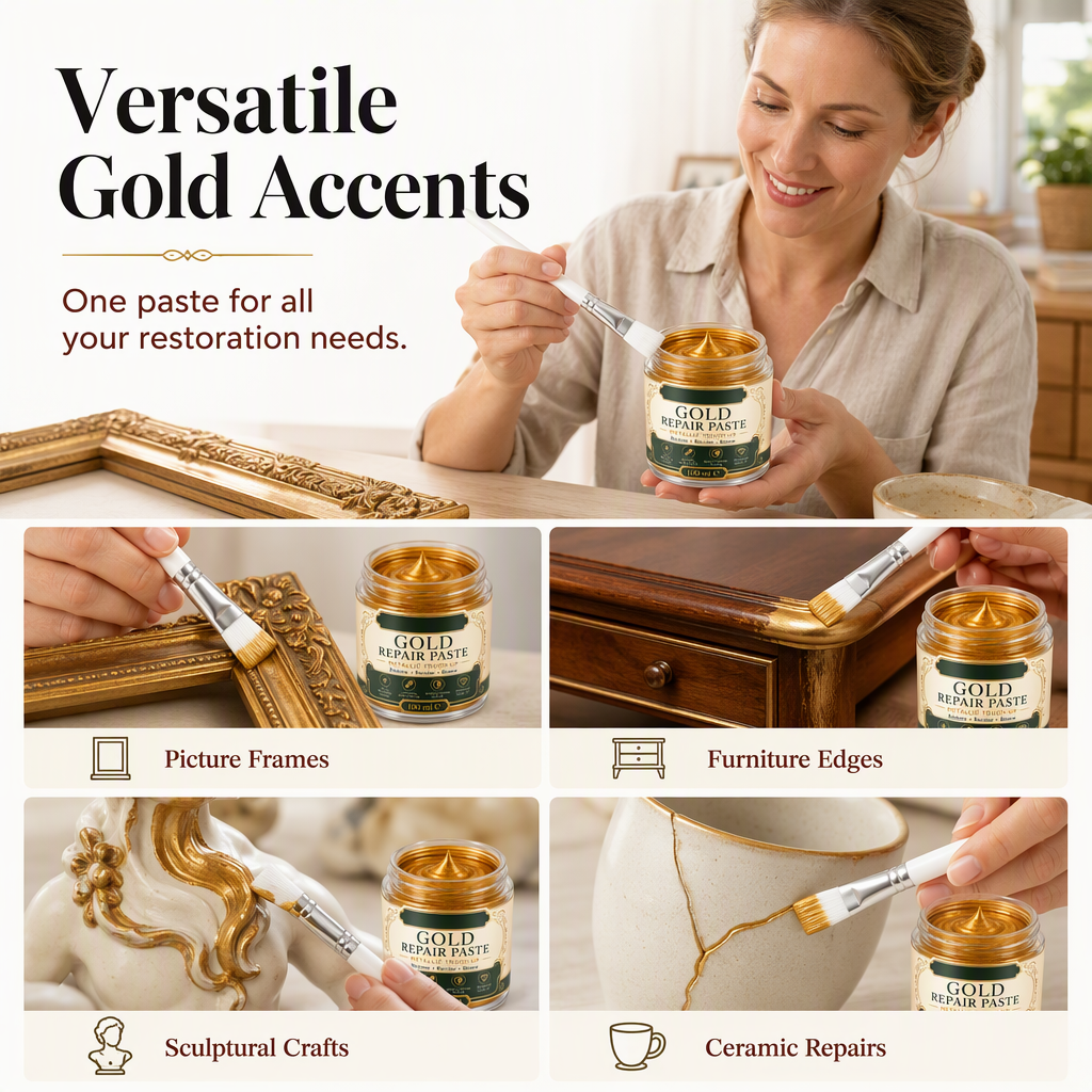 ✨🖌️50% OFF NOW! Metallic Gold Refinishing Repair Paste – Gold Touch-Up Paint Paste, Restore Faded Frames, Furniture & Decor, Brilliant Shiny Metallic Finish