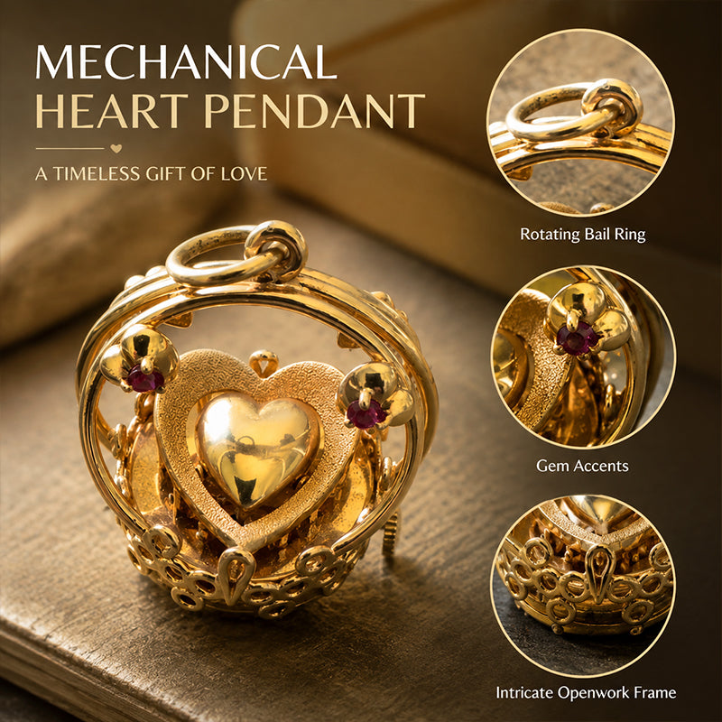 🏆35K+ SOLD 🔥2026 SALE - 💛 Vintage Gear‑Style Heart Charm Necklace