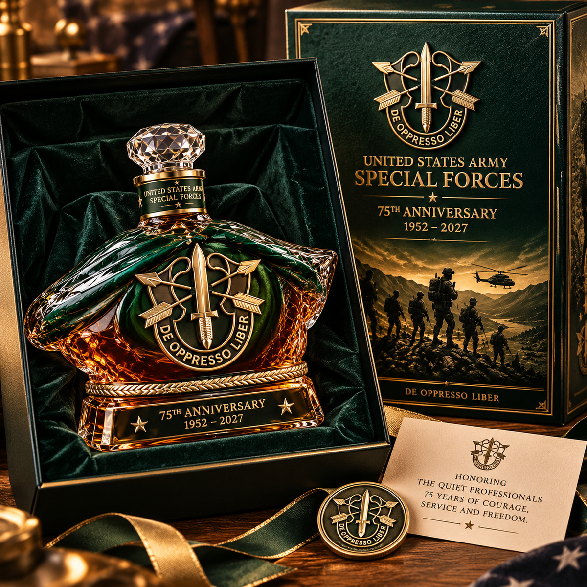 United States Army Special Forces 75th Anniversary Whiskey Bottle