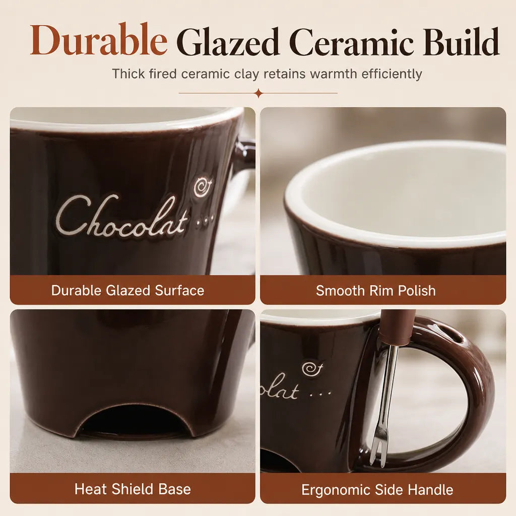 🥳2026 HOT SALE🥳Ceramic Chocolate and Cheese Fondue Melter Mug with Fork