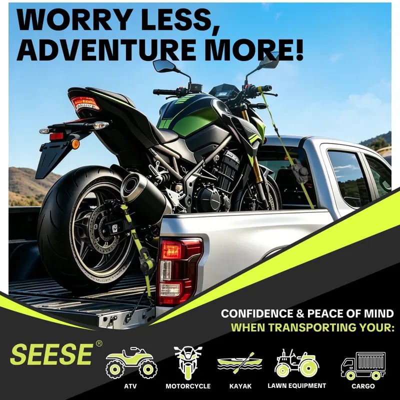 SEESE Car Tie Downs with Ratchets 1'x 11 ft-1500 LB Break Strength Cargo Straps for Moving Appliances, Lawn Equipment, Motorcycle