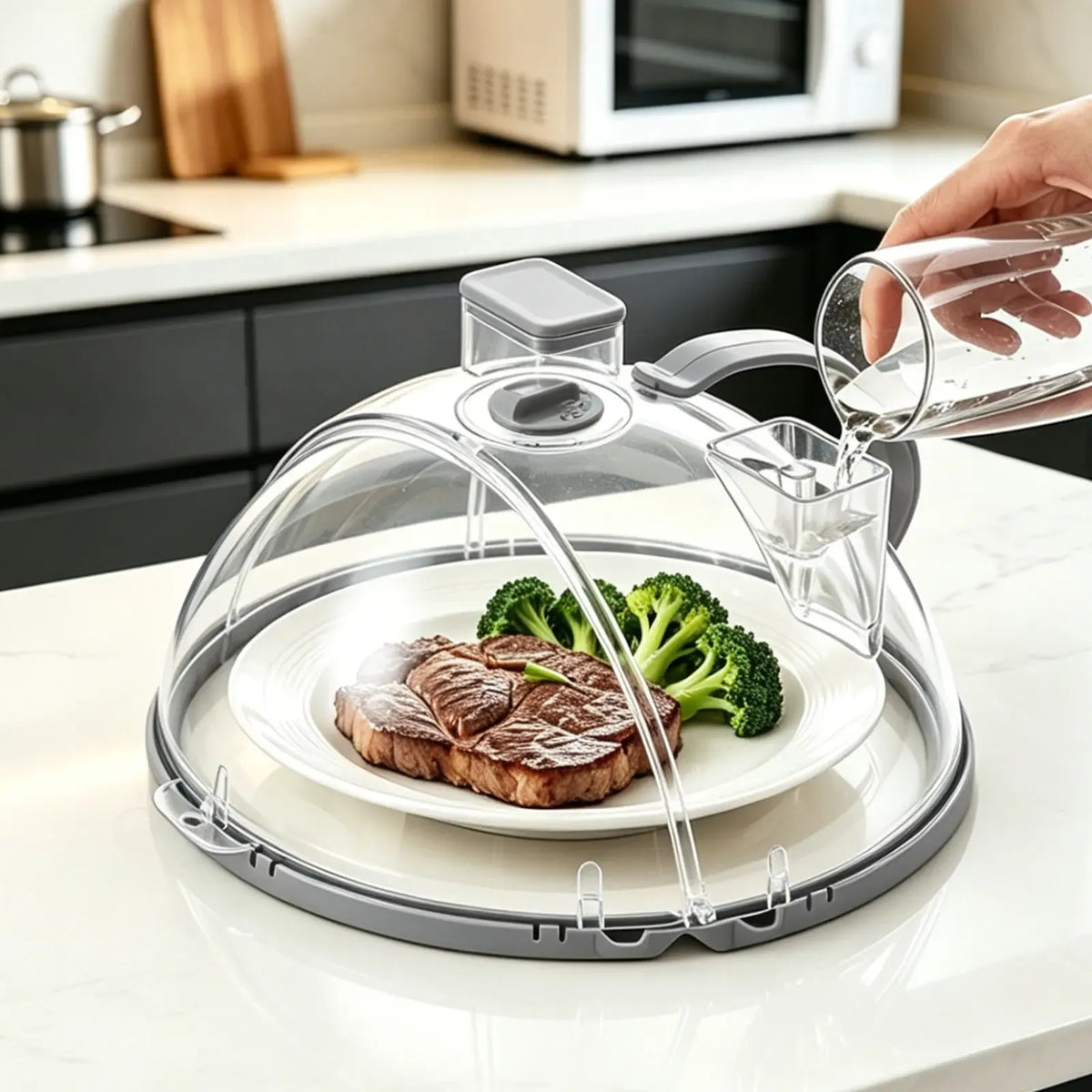 ✨Upgraded Foldable Microwave Splatter Cover with Steam Function, 10 Inch Clear Vent Lid with Handle, Keeps Food Moist & Prevents Oil Splashes, Practical Kitchen Accessory