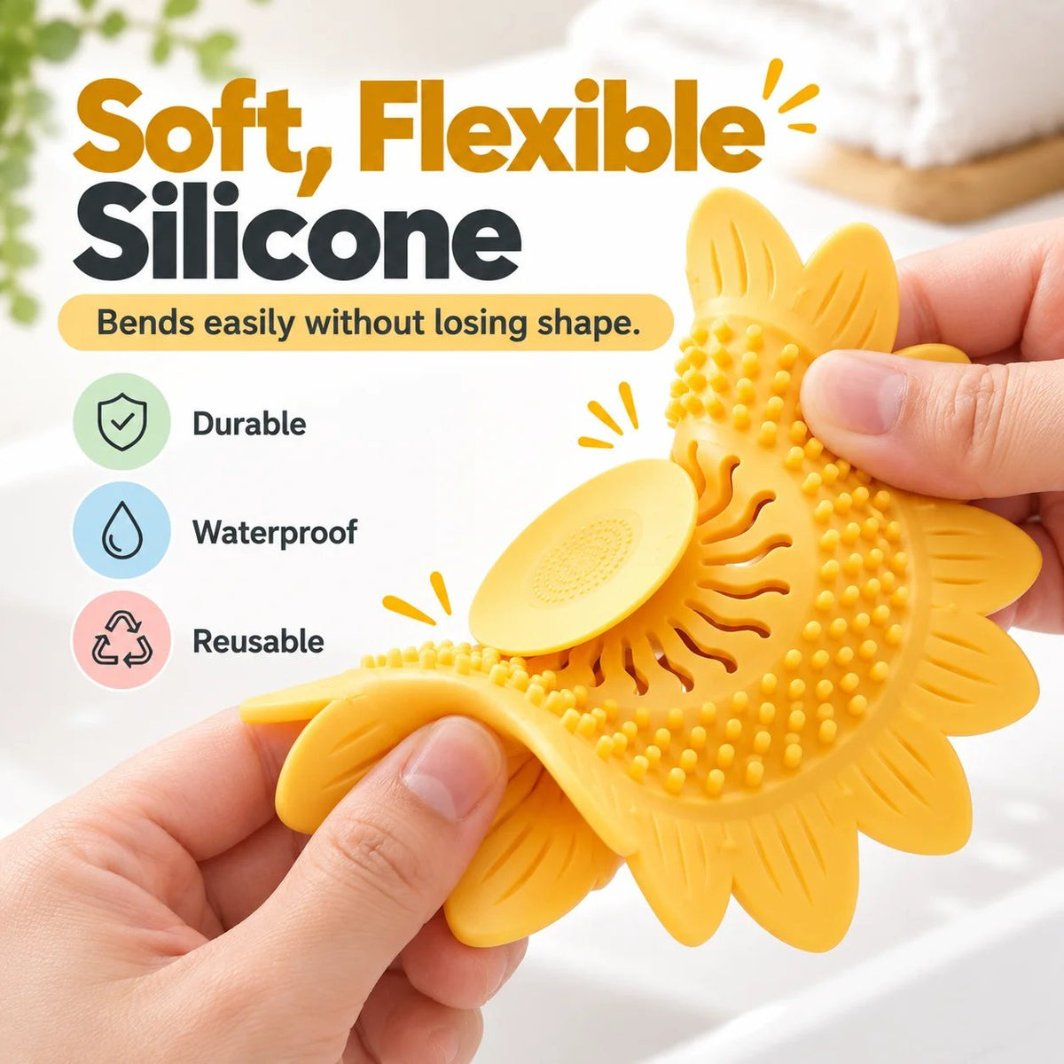 🌻Sunflower Silicone Drain Cover – Hair Catcher, Odor Blocker & One-Press Drain