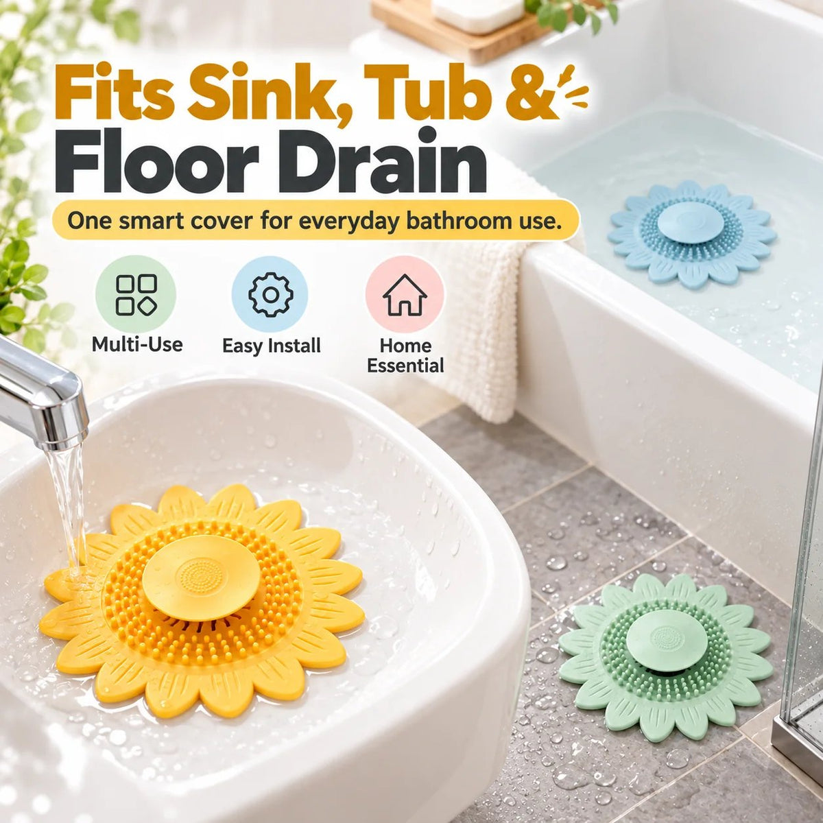 🌻Sunflower Silicone Drain Cover – Hair Catcher, Odor Blocker & One-Press Drain