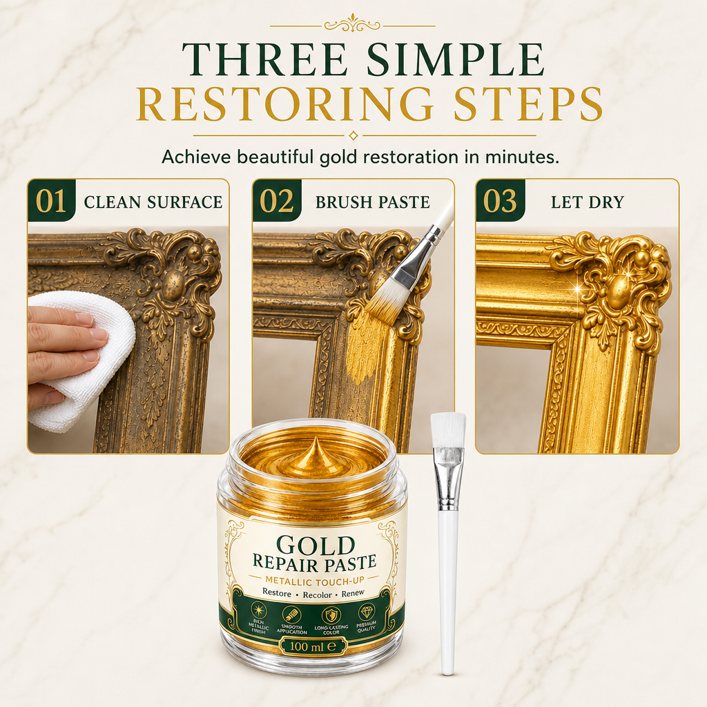 ✨🖌️50% OFF NOW! Metallic Gold Refinishing Repair Paste – Gold Touch-Up Paint Paste, Restore Faded Frames, Furniture & Decor, Brilliant Shiny Metallic Finish
