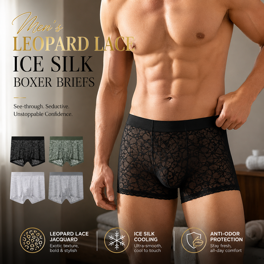 🏆45K+ SOLD 🔥2026 HOT SALE Husthings® Men's Leopard Lace Ice Silk Boxer Briefs
