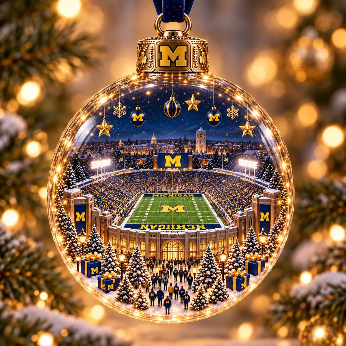 🏈 Game Day Glow – Light-Up Football Stadium Christmas Ornament
