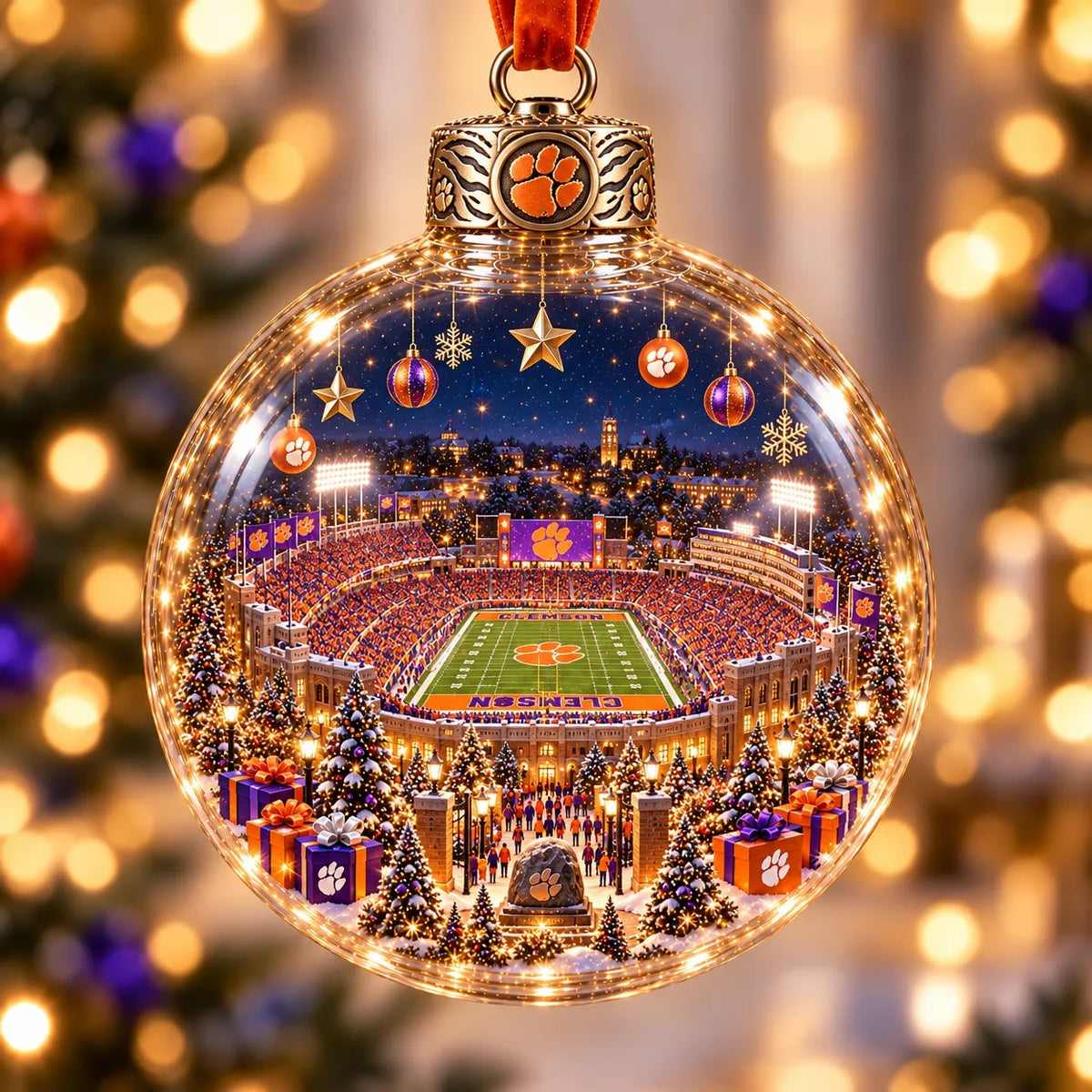 🏈 Game Day Glow – Light-Up Football Stadium Christmas Ornament