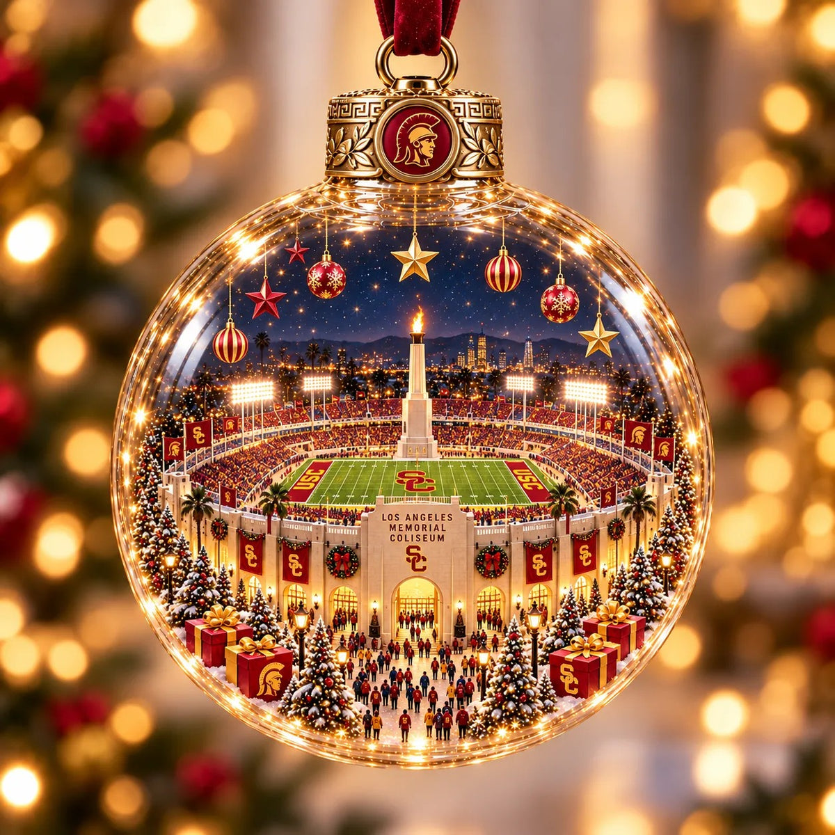 🏈 Game Day Glow – Light-Up Football Stadium Christmas Ornament