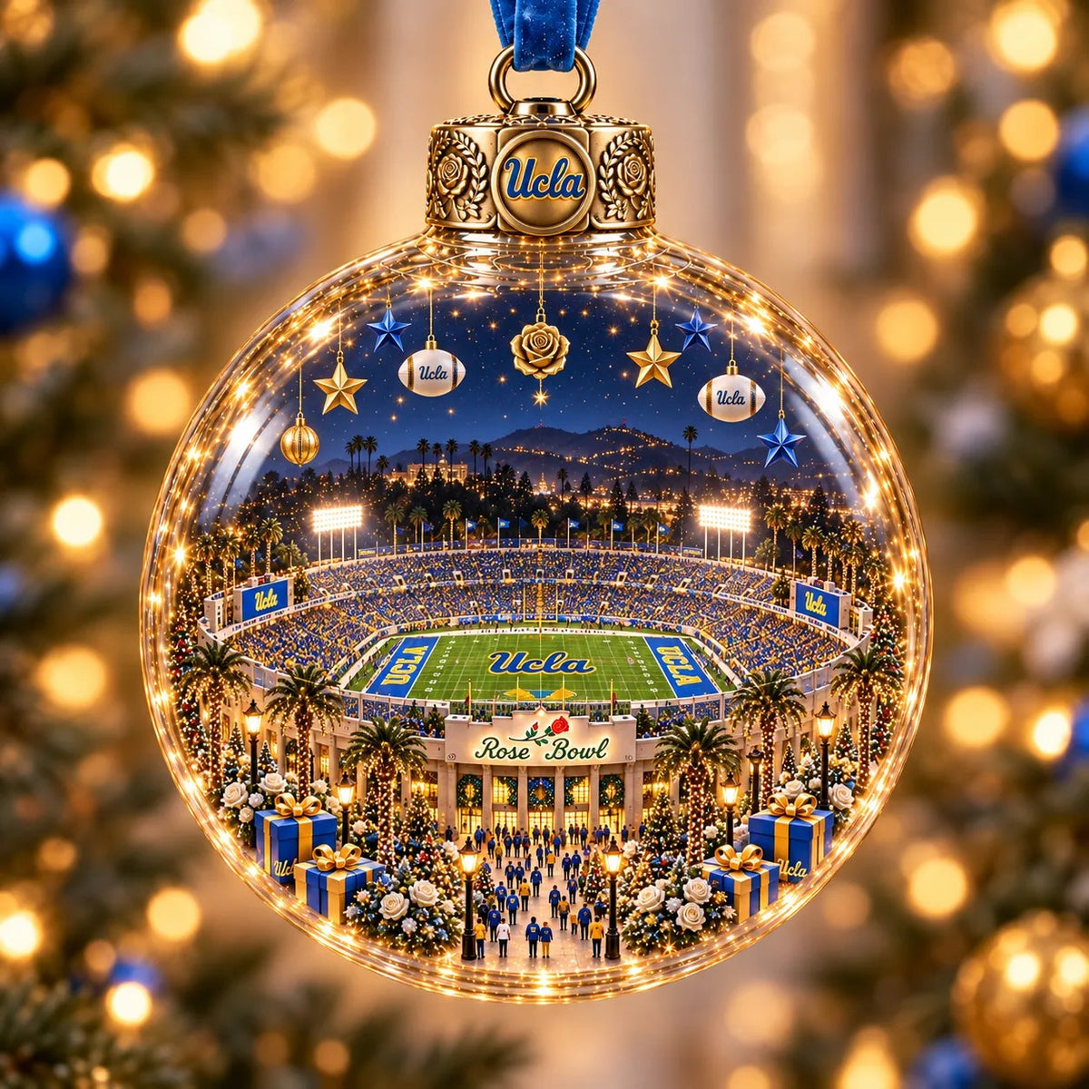 🏈 Game Day Glow – Light-Up Football Stadium Christmas Ornament