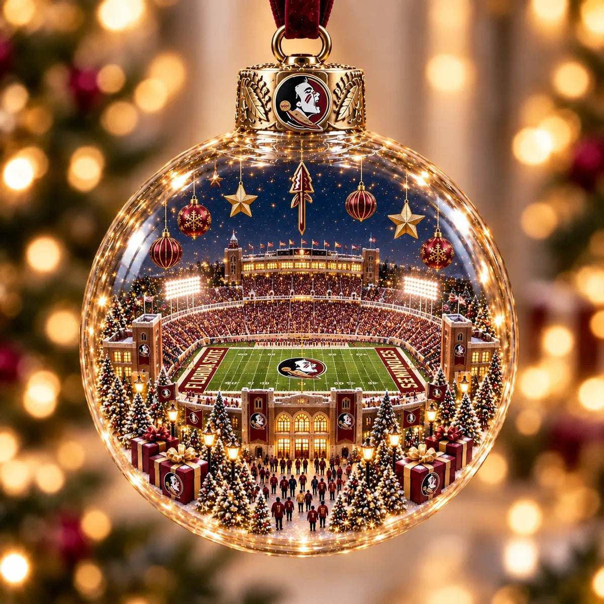 🏈 Game Day Glow – Light-Up Football Stadium Christmas Ornament