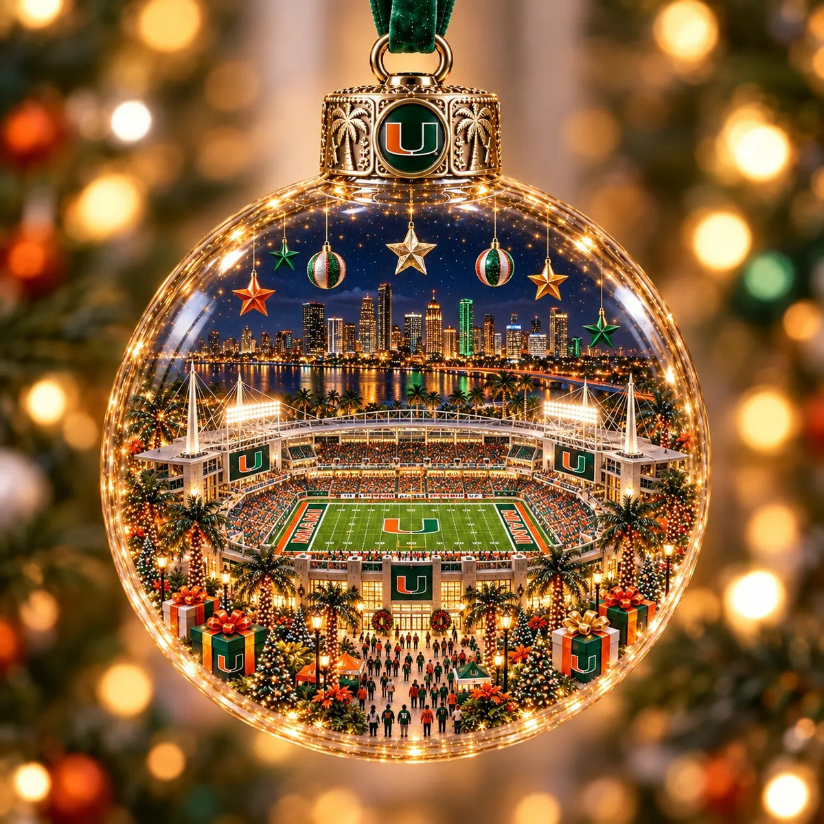 🏈 Game Day Glow – Light-Up Football Stadium Christmas Ornament