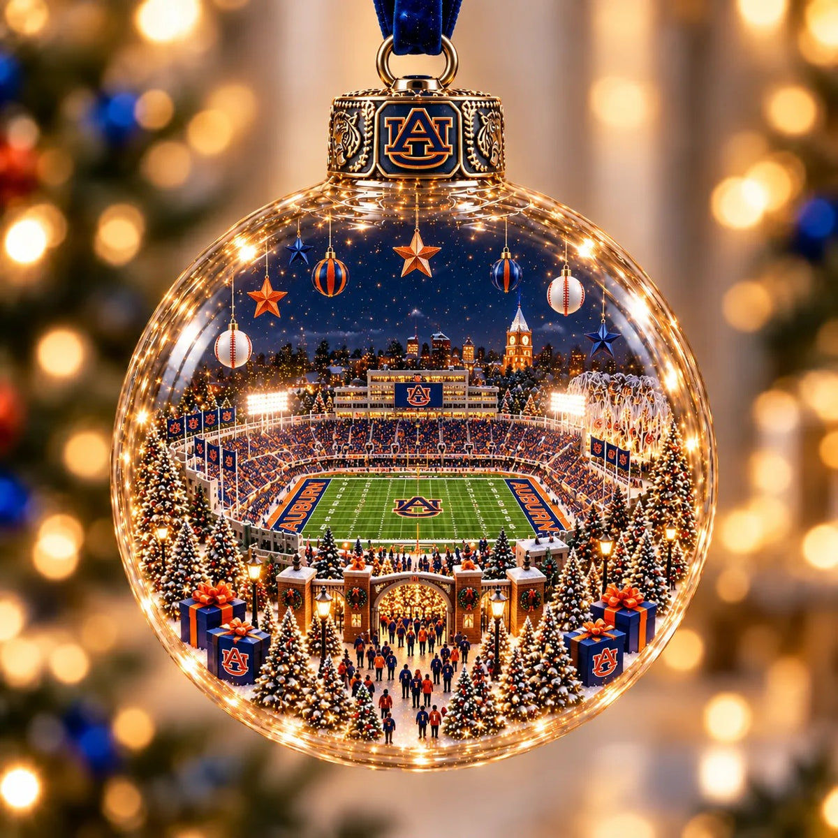 🏈 Game Day Glow – Light-Up Football Stadium Christmas Ornament