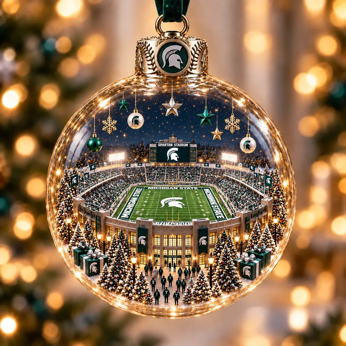 🏈 Game Day Glow – Light-Up Football Stadium Christmas Ornament