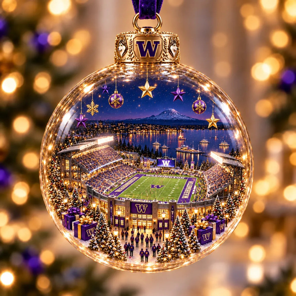 🏈 Game Day Glow – Light-Up Football Stadium Christmas Ornament