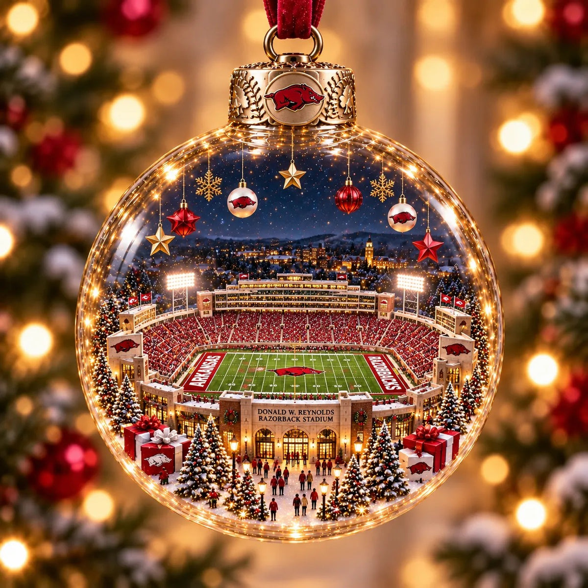 🏈 Game Day Glow – Light-Up Football Stadium Christmas Ornament