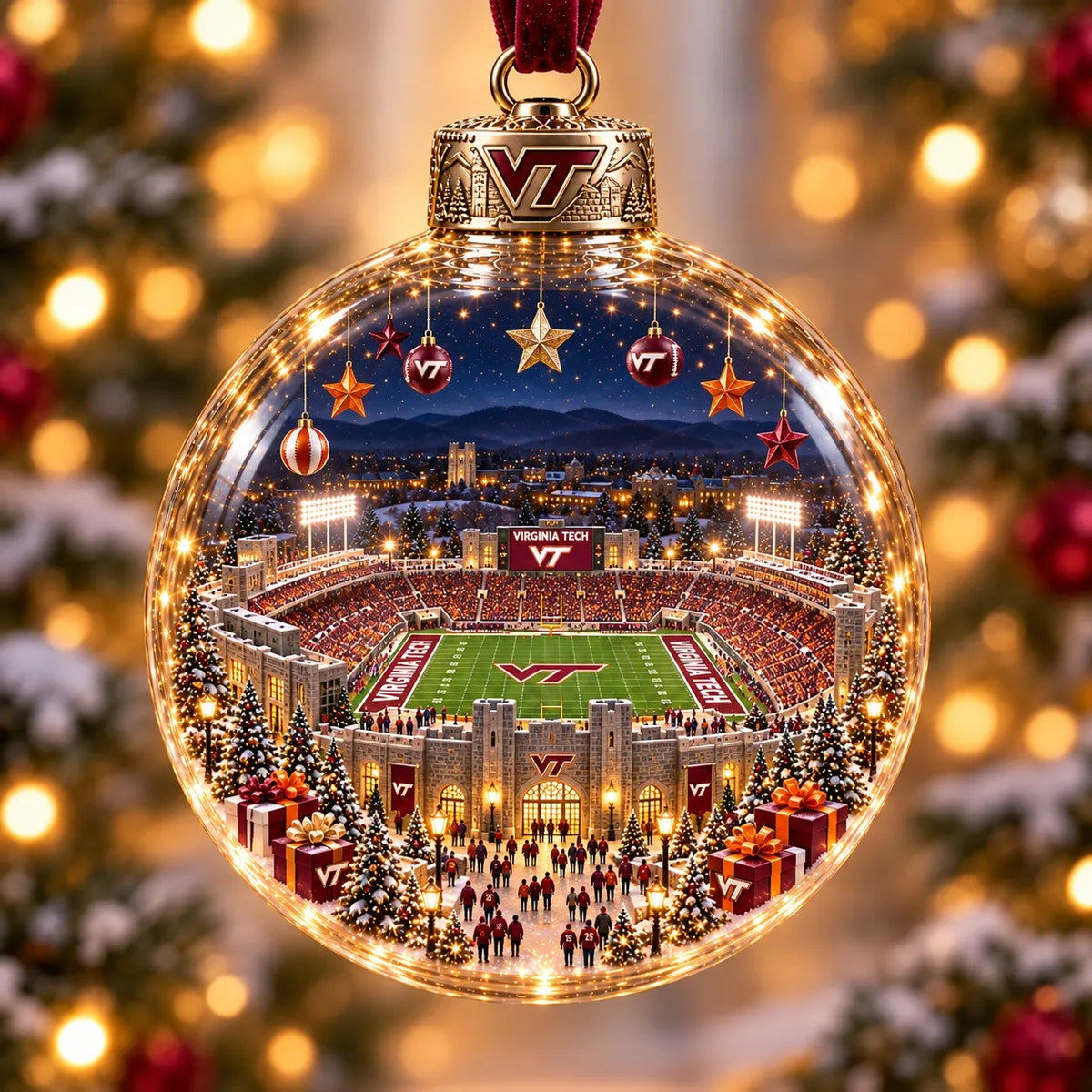 🏈 Game Day Glow – Light-Up Football Stadium Christmas Ornament