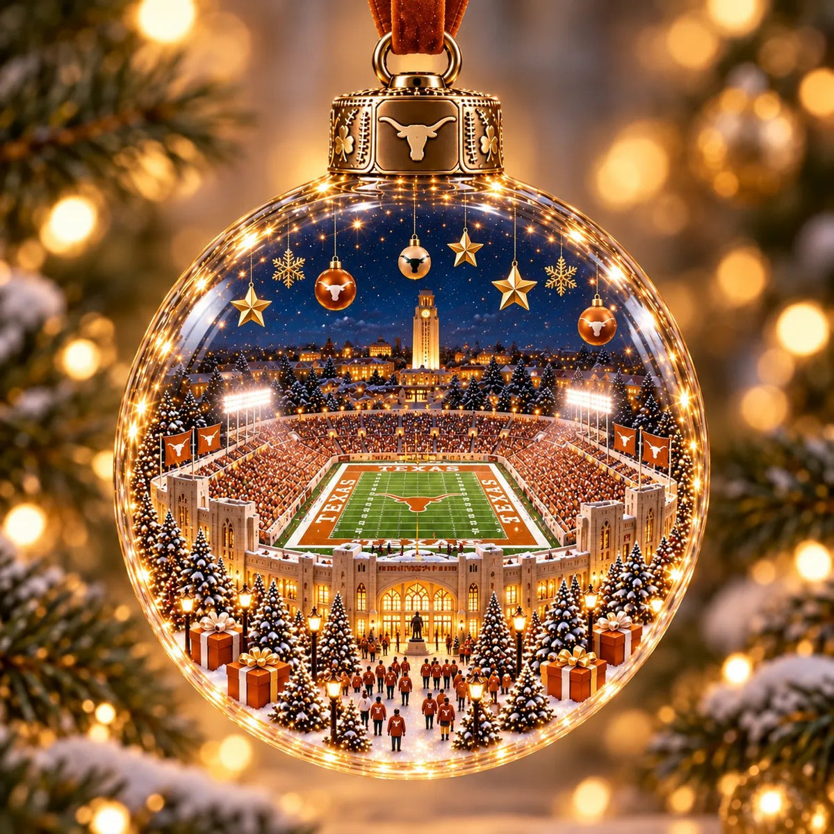 🏈 Game Day Glow – Light-Up Football Stadium Christmas Ornament