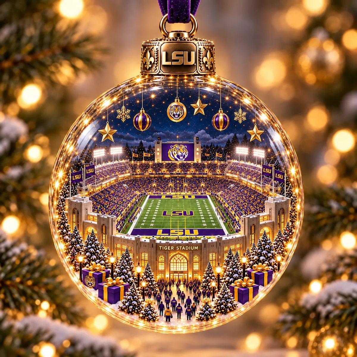 🏈 Game Day Glow – Light-Up Football Stadium Christmas Ornament