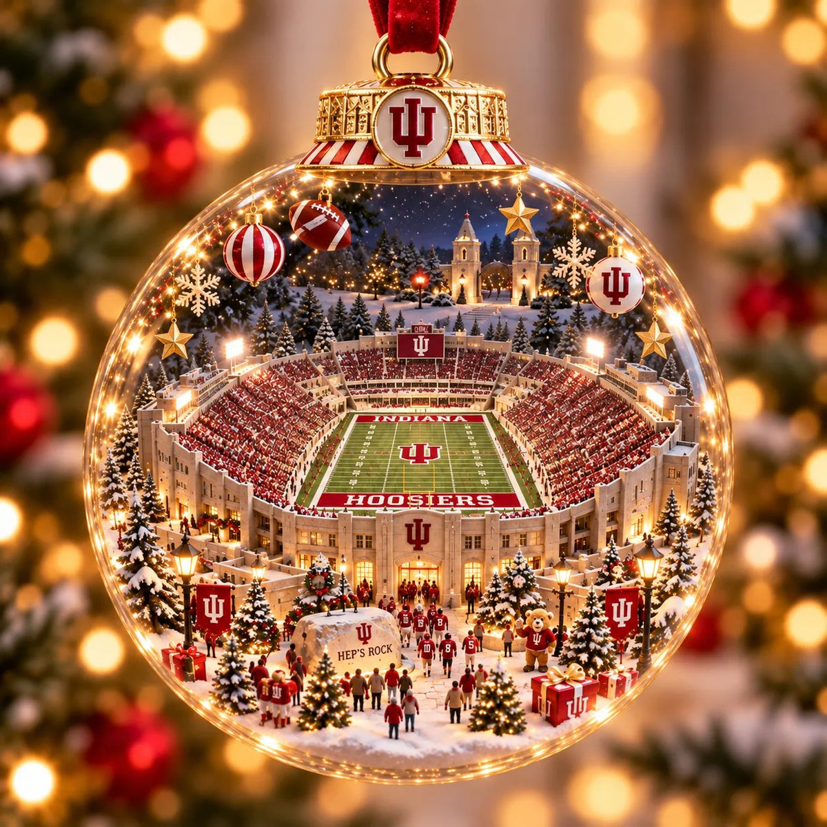 🏈 Game Day Glow – Light-Up Football Stadium Christmas Ornament