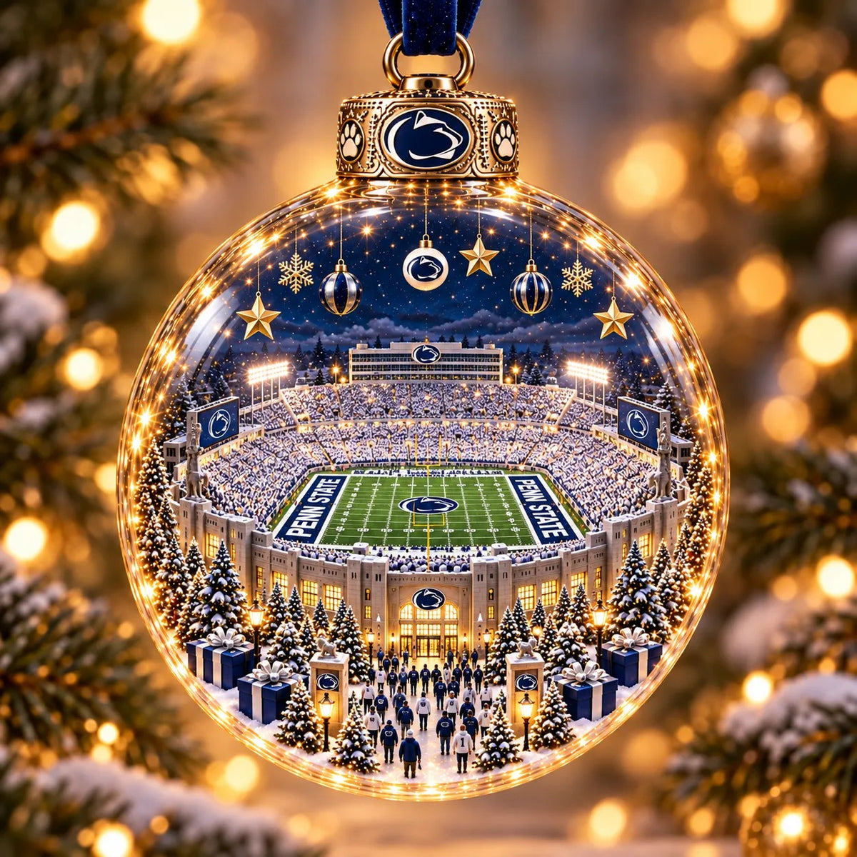 🏈 Game Day Glow – Light-Up Football Stadium Christmas Ornament