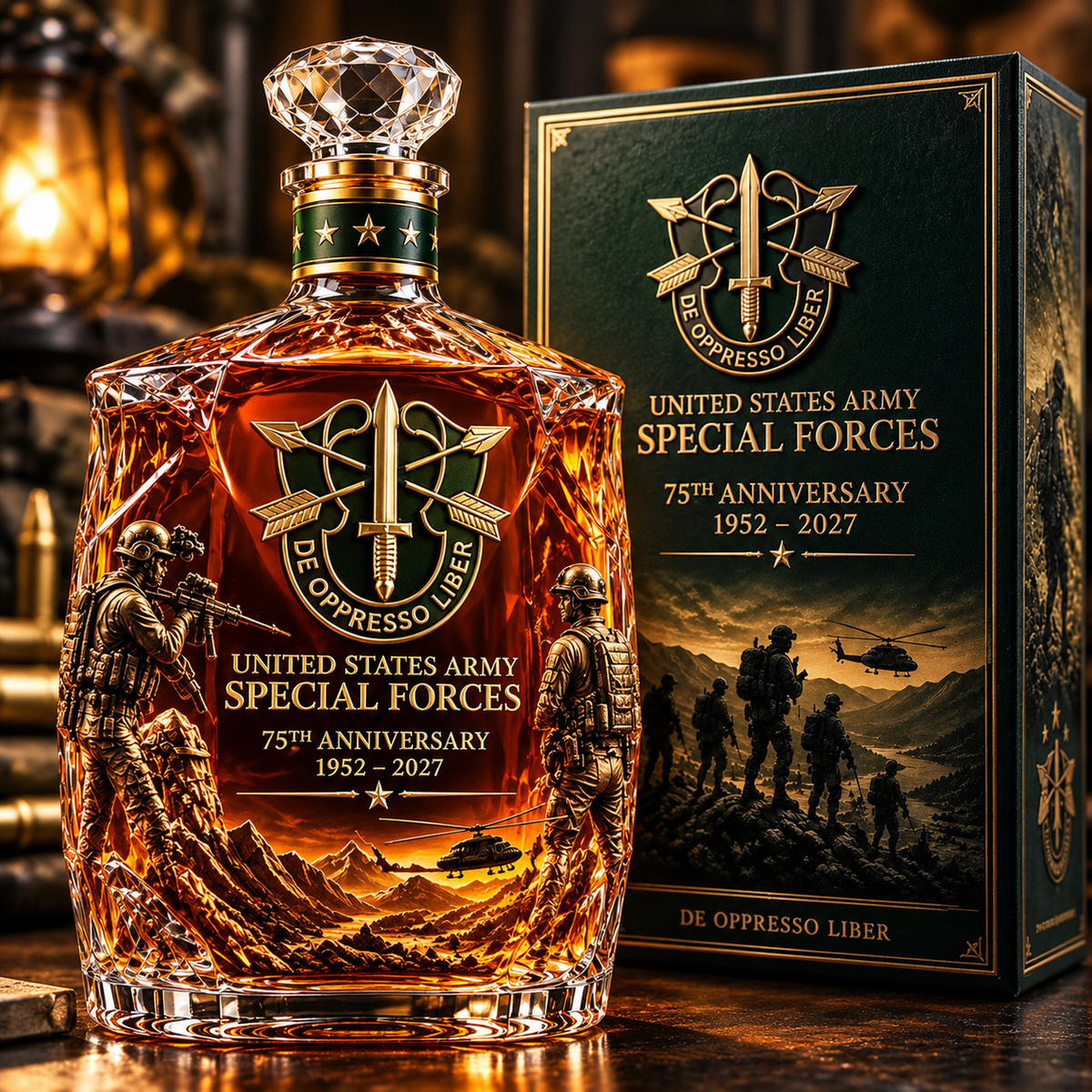 United States Army Special Forces 75th Anniversary Whiskey Bottle
