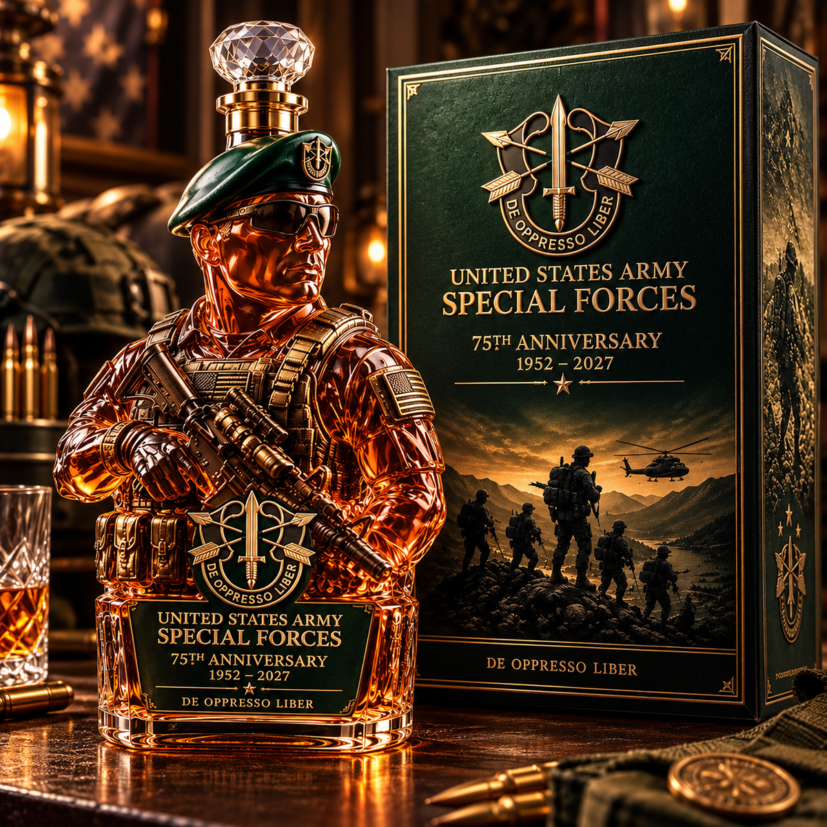 United States Army Special Forces 75th Anniversary Whiskey Bottle