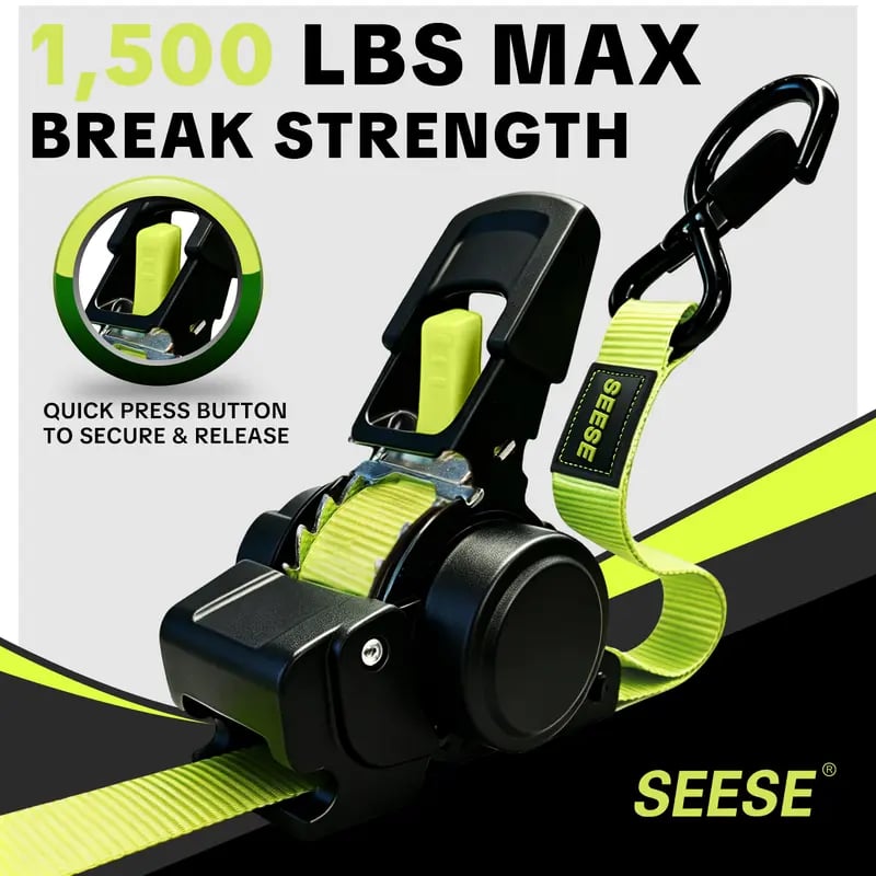 SEESE Car Tie Downs with Ratchets 1'x 11 ft-1500 LB Break Strength Cargo Straps for Moving Appliances, Lawn Equipment, Motorcycle