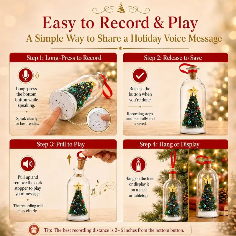 🎁BEST GIFT🎄Recordable Christmas Message Bottle Ornament, 8-Inch Glass🎁