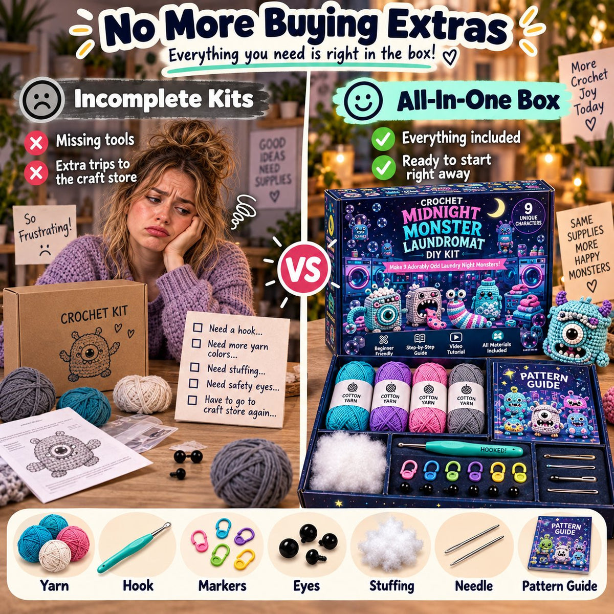 Themed Monster Crochet Kit | Step-by-Step Guide & Video Tutorials