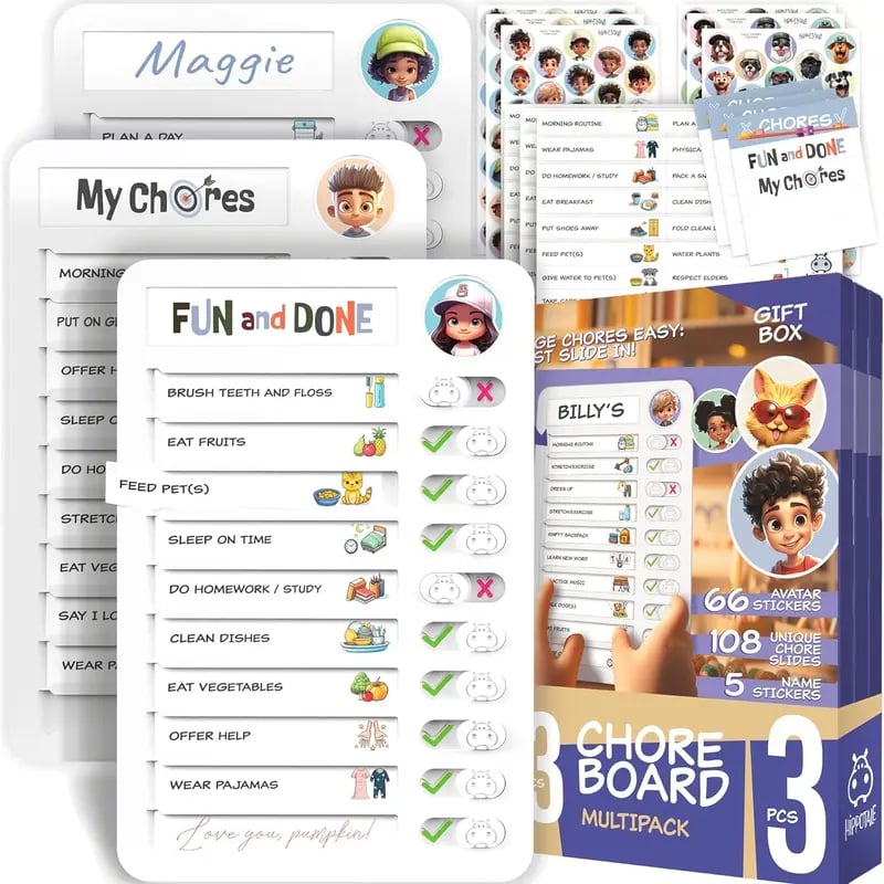 🧲 Kids Visual Routine & Chore Chart – Sliding Checklist with 120 Task Cards