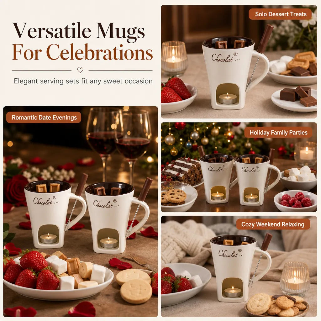 🥳2026 HOT SALE🥳Ceramic Chocolate and Cheese Fondue Melter Mug with Fork